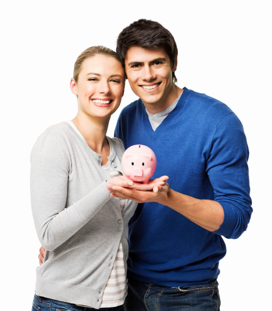 Couple Holding a Piggy Bank - Isolated